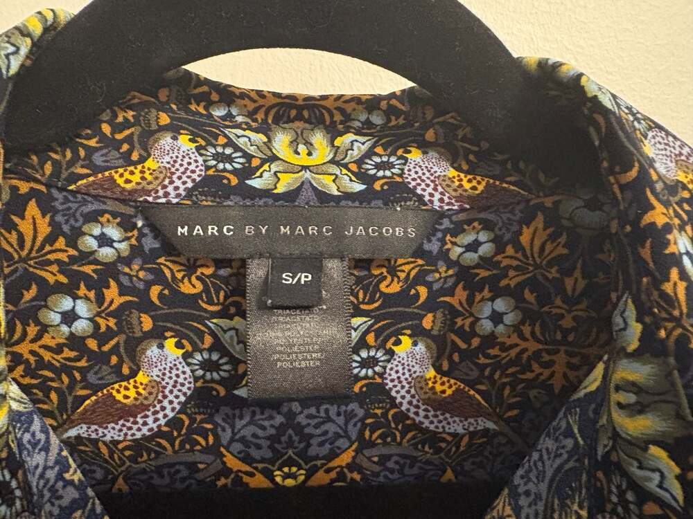 Marc by Marc Jacobs Bird Floral Print Button Down Shirt Small Y2K Retro Workwear - Picture 3 of 6